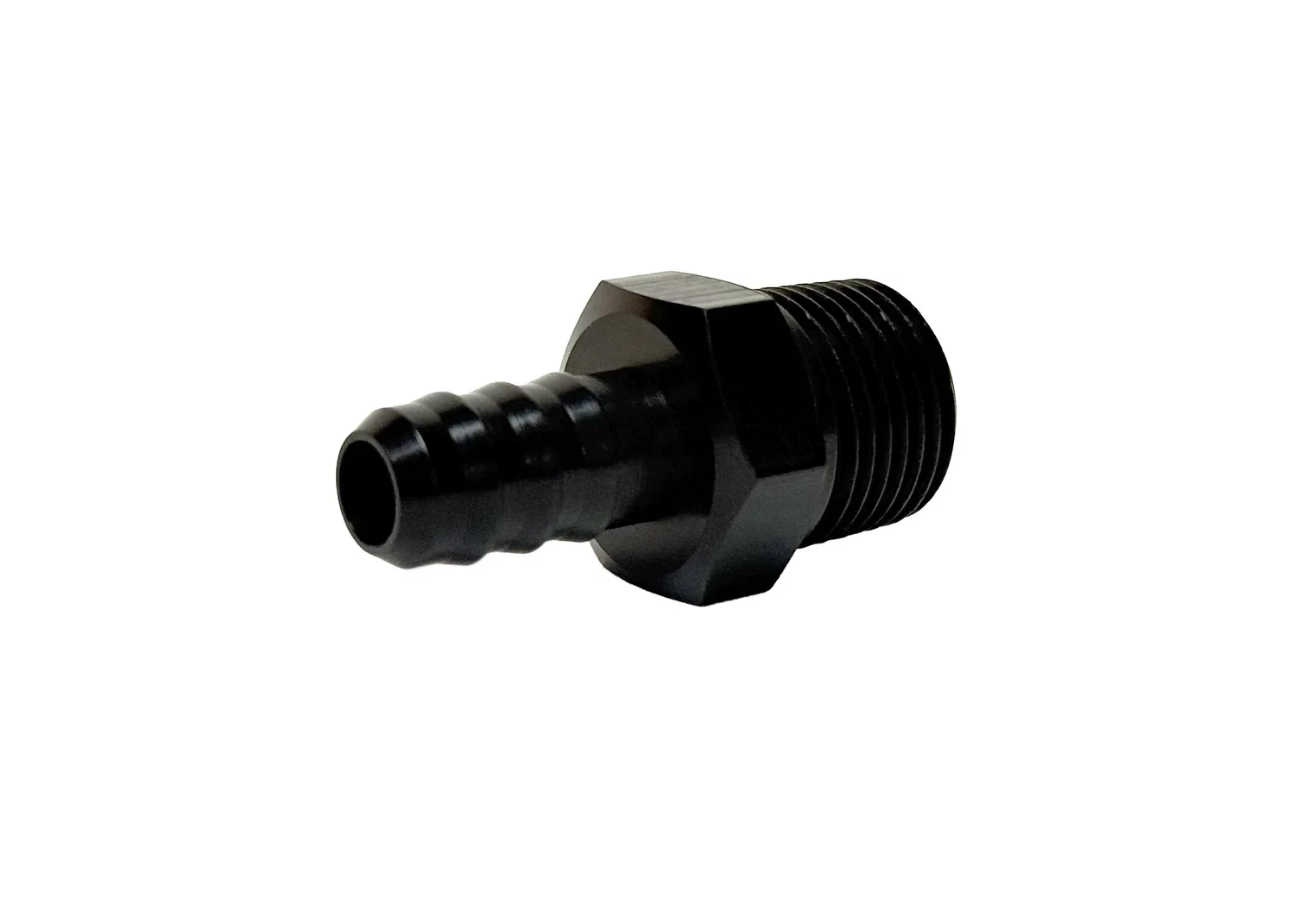 Adapter Fitting _ 3_8_ NPT Male to 3_8_ Hose Barb _ Straight _ Aluminum _ Black Anodized _ PF-4202